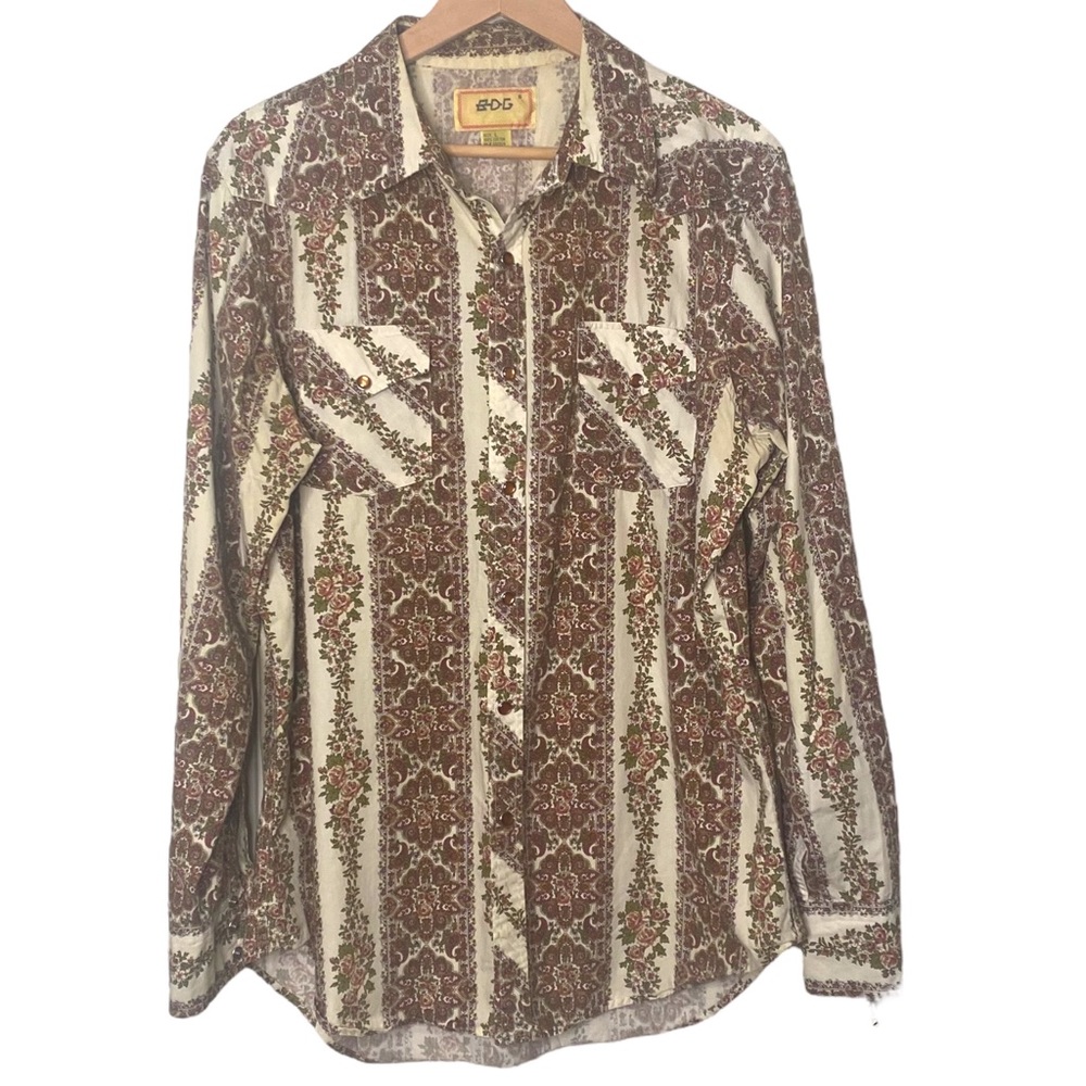 BDG Floral & Paisley Western Rancher Rodeo Pearl Snaps Shirt Size L